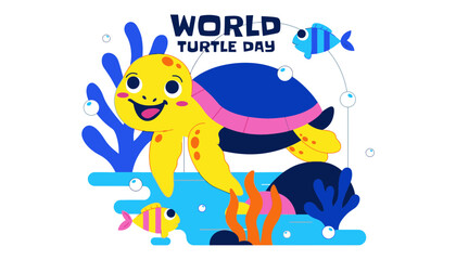 Obraz premium Turtle colorful illustration for World Turtle Day celebration with ocean friends