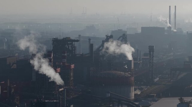 Aerial  View Oil Refinery Dunkirk France Energy Infrastructure Carbon Emissions Global Warming Climate Change Pollution