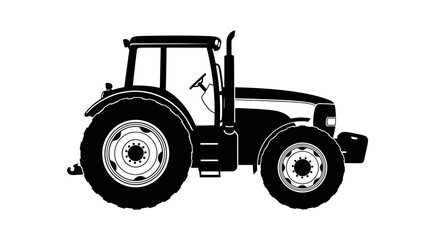 Obraz premium Black-and-white tractor illustration isolated on a white background, showcasing detailed vehicle design.