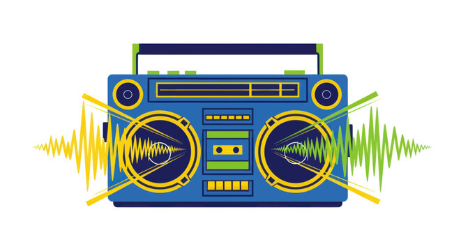 Retro Boombox with Sound Waves - Vintage Music Player