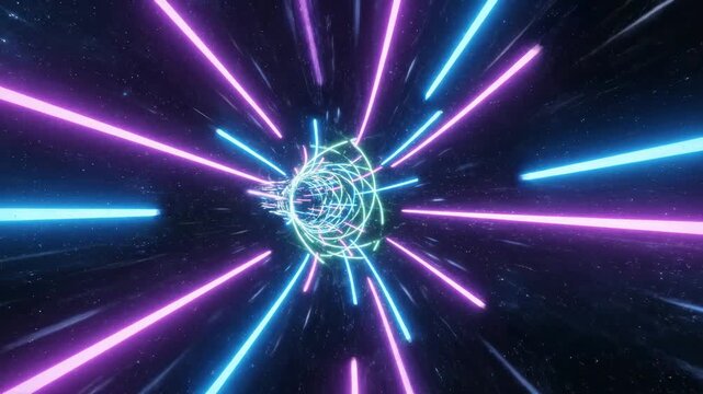 Abstract neon light tunnel hyperspace jump digital background vj loop visuals for concerts clubs presentations and events