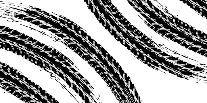 Tire tracks marks background in black and white style Vector illustration
