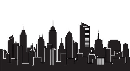 Obraz premium City skyline, urban landscape, black silhouette, vector cityscape, modern architecture