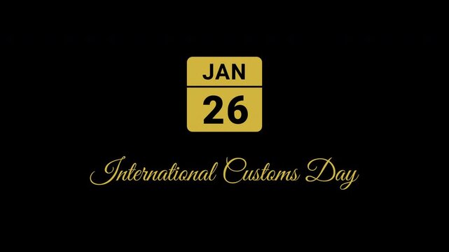 Animated Calendar Icon January 26th Date International Customs Day Metallic Gold Isolated On Black Background