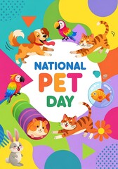 Fototapeta premium National pet day celebration poster with cute cartoon animals