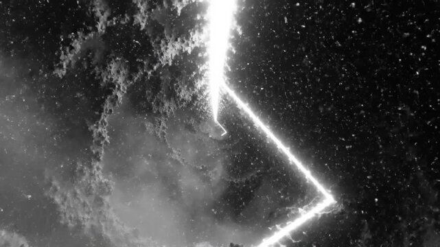 Dramatic lightning strike illuminating a dark and stormy night over dramatic cloud formations and textures