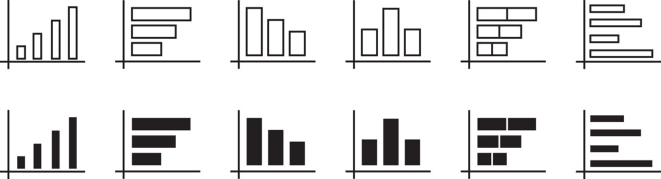 bar chart and financial statistics icon set, minimal outline symbols