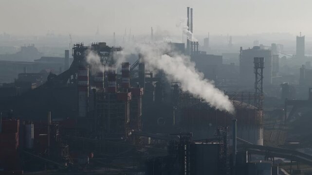 Aerial  View Oil Refinery Dunkirk France Energy Infrastructure Carbon Emissions Global Warming Climate Change Pollution