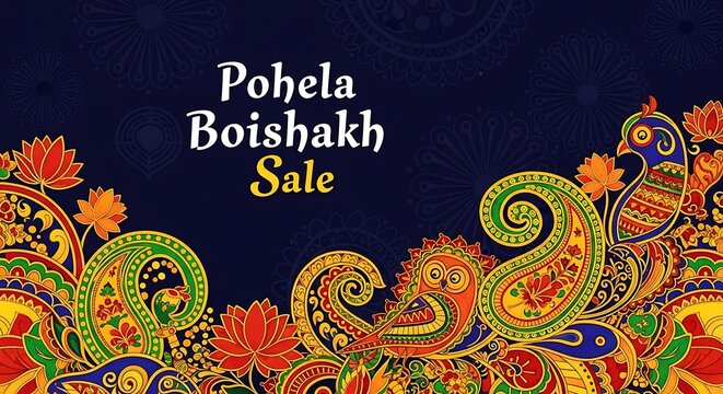 Pohela boishakh sale banner with traditional bengali folk art motifs
