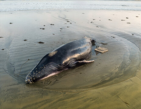 Stranded humpback whale on a sandbank on the Baltic Sea in Germany