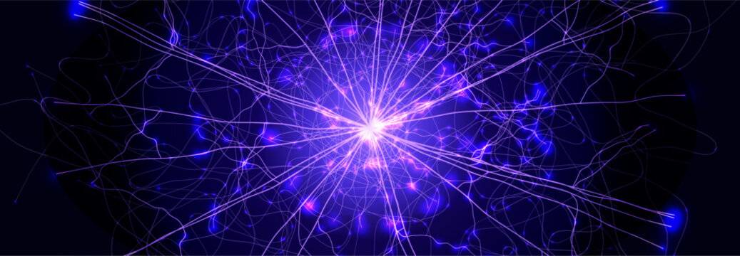 Neural Network Brain Neurone Synapse Connections Lightning Ball Energy Glow. Machine Learning Technology Background for AI Data Flow, BigData, Medical Science Research, Biotech. Vector illustration