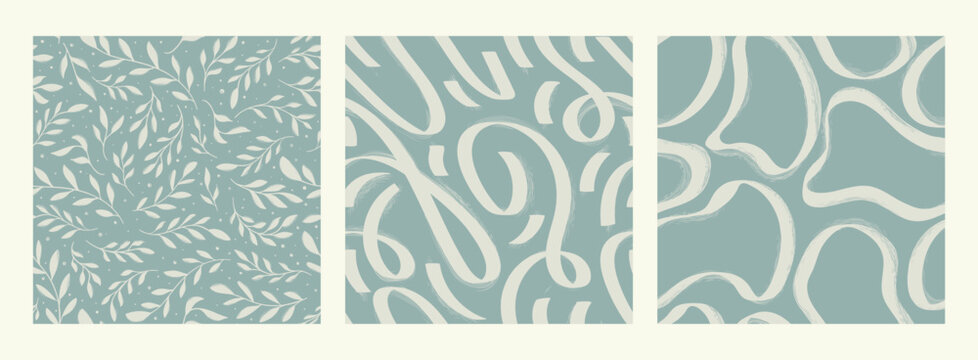 Blue Organic Botanical Seamless Pattern Set