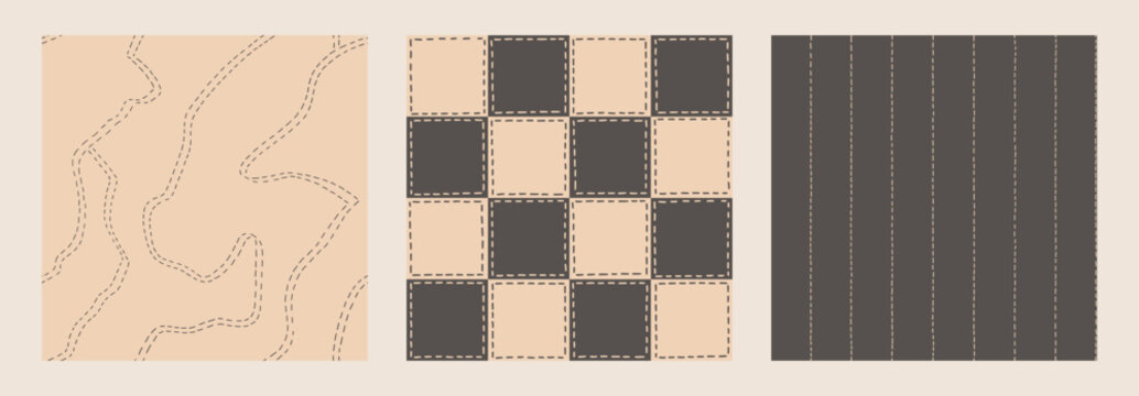 Stitched Line Art Craft Seamless Pattern Set