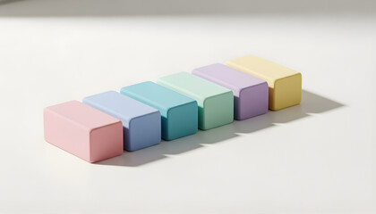 Obraz premium A vibrant collection of 3d wooden cubes and colorful toy blocks arranged on a white background as a square building construction concept for business play or a puzzle game illustration