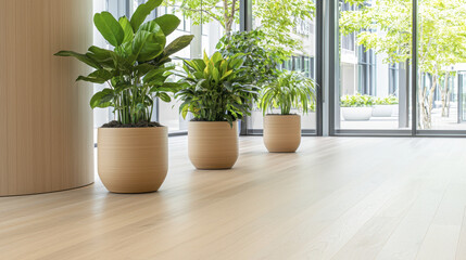 Fototapeta premium Soothing and serene image of indoor plants in modern pots, enhancing bright and airy atmosphere of contemporary space