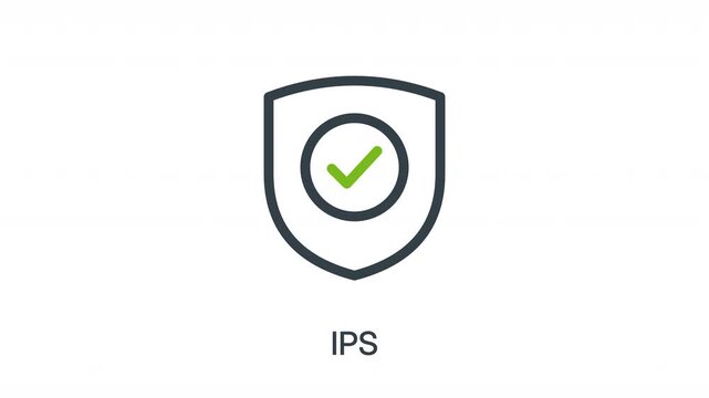 IPS cybersecurity animated icon with shield symbol, warning, and protection indicator in a clean, minimalist style. Perfect for network security, intrusion detection, prevention systems, and tech UI.