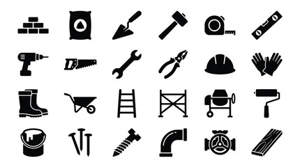 Fototapeta premium Construction Tools and Materials Collection Isolated on White Background