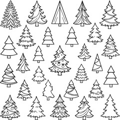 Obraz premium Christmas trees vector set with pine tree variations isolated on white background for holiday design