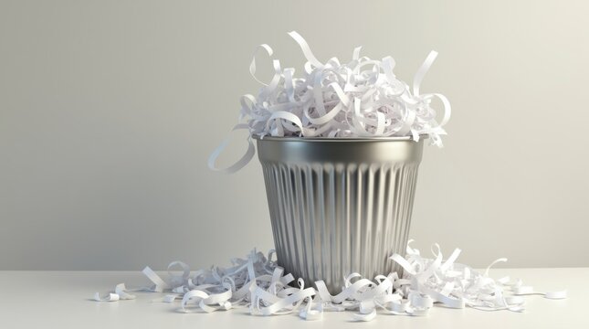 Cesto de residuos de oficina lleno de papel