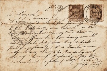 Obraz premium Vintage postcard with handwritten script.