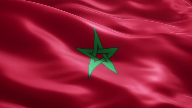 Morocco Flag Loop Animation with Green Star, Seamless Waving Fabric