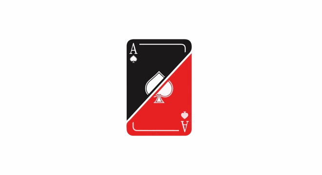 Split playing card design with ace of spades on black and red