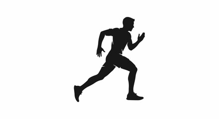 Obraz premium Black silhouette of a male runner in mid-stride against a white background