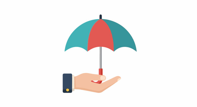 Flat design illustration of a hand holding a two-toned umbrella