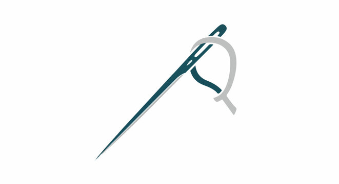 Stylized needle with blue thread forming a loop