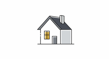 Fototapeta premium Simple line drawing of a house with a pitched roof and chimney