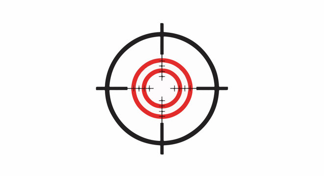 A crosshair reticle with concentric red circles and black targeting lines