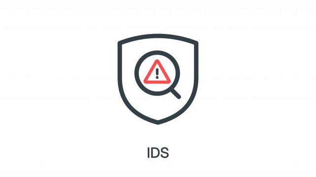 IDS cybersecurity animated icon with shield symbol, warning, and protection indicator in a clean, minimalist style. Perfect for network security, intrusion detection, prevention systems, and tech UI.