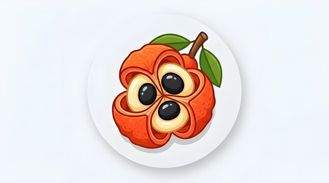 Jamaican Ackee Fruit Illustration, Opened Ripe Ackee with Black Seeds Vector, Traditional Caribbean Cuisine Ingredient Graphic, National Fruit of Jamaica Icon for Food Labels and Recipes.