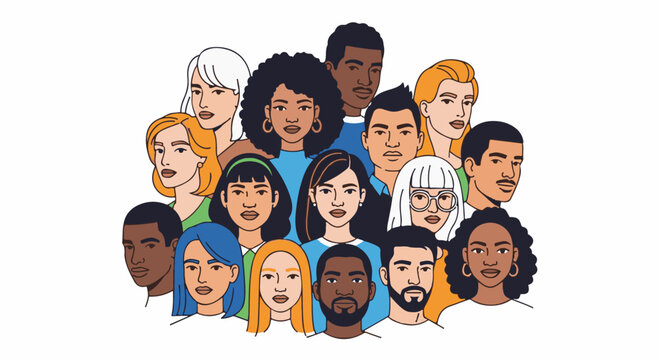 Diverse group of people, illustrated with various skin tones and hairstyles