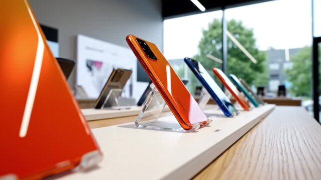 Phones displayed at the store 
 