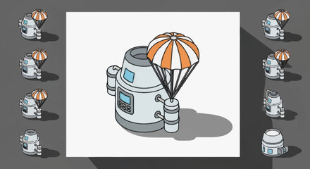 Isometric Space Capsule with Parachute Illustration. © Nemo