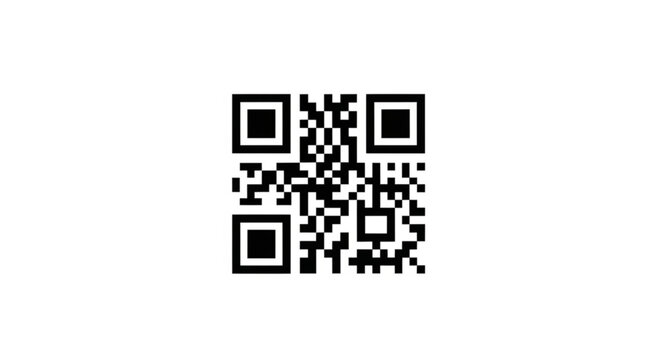 A black QR code icon on a white background, representing a quick response code for scanning and linking to digital content.
