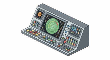 Retro futuristic radar control panel with joystick and buttons. © Nemo