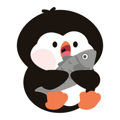 Obraz premium Penguin eating fish in natural habitat