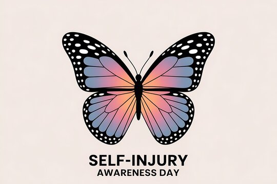 Self Injury Awareness Day, butterfly symbol, mental health, colorful wings