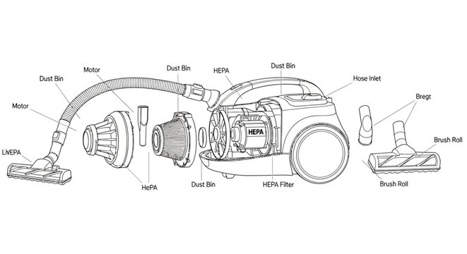 Vacuum Cleaner Parts Diagram: Exploded View of Household Cleaning Appliance Components