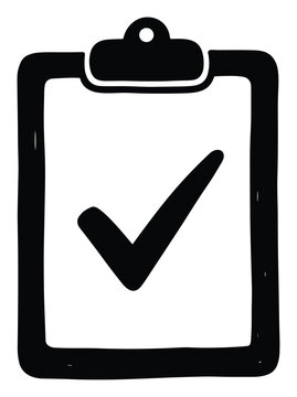 Doodle style checkmark symbol on a clipboard indicating task completion, approval, or success, perfect for business presentations, educational materials, or status updates.