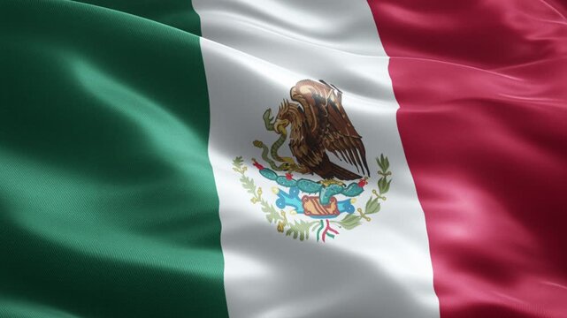 Mexico Flag Loop Animation with Emblem, Seamless Waving Fabric Background