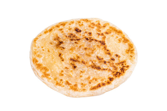Homemade Kerala wheat paratha, layered parotta isolated on white background. top view