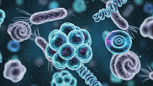 Microscopic video footage captures bacteria swimming freely in dark water