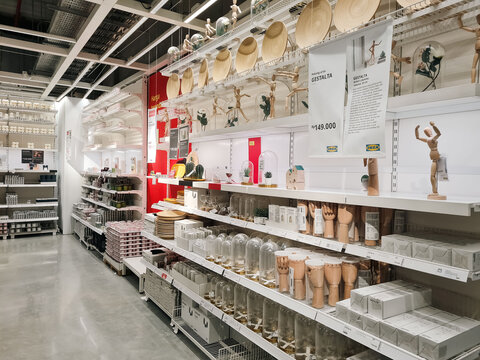 Jakarta, Indonesia - 24 Sep 2024: Interior of IKEA Home Decor Section with Artist Dummies and Kitchenware