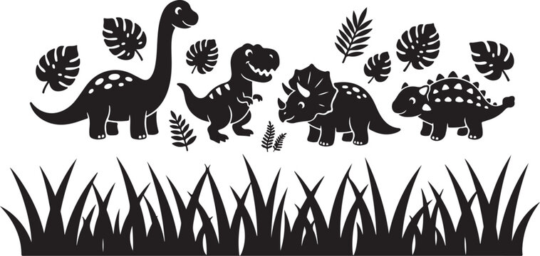 Vector silhouette of birds and grass with animal and heraldic design elements