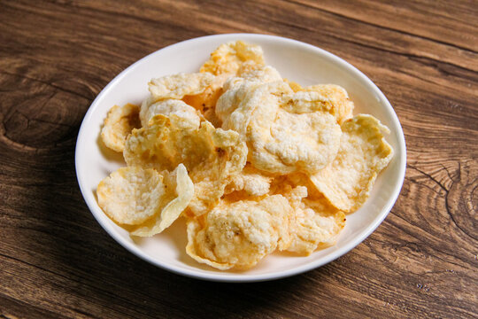 Melinjo nut chips, made from Gnemon seed (Gnetum gnemon). Indonesian melinjo crackers. Suitable for snacks or topping dishes