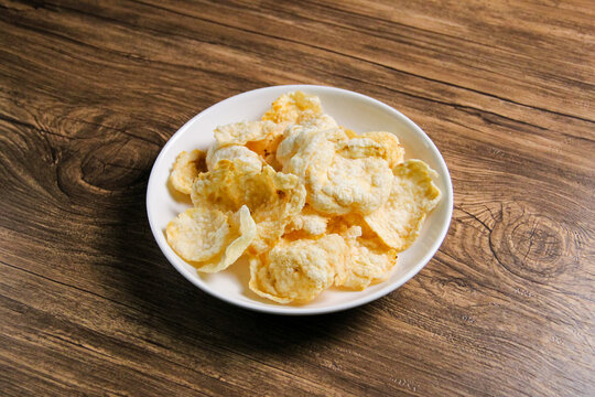 Melinjo nut chips, made from Gnemon seed (Gnetum gnemon). Indonesian melinjo crackers. Suitable for snacks or topping dishes