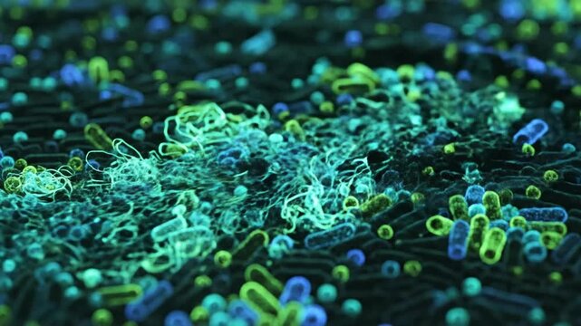 Microscopic video captures bacteria swimming freely in dark fluid environment